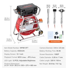 Sewer Camera 328 ft/100m Self-Leveling Drain Camera with 10.1&Prime; Touchscreen