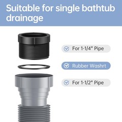 Low Profile Flexible Bathtub Shower Drain Pipe Kit &ndash; Flat P Trap for Gray