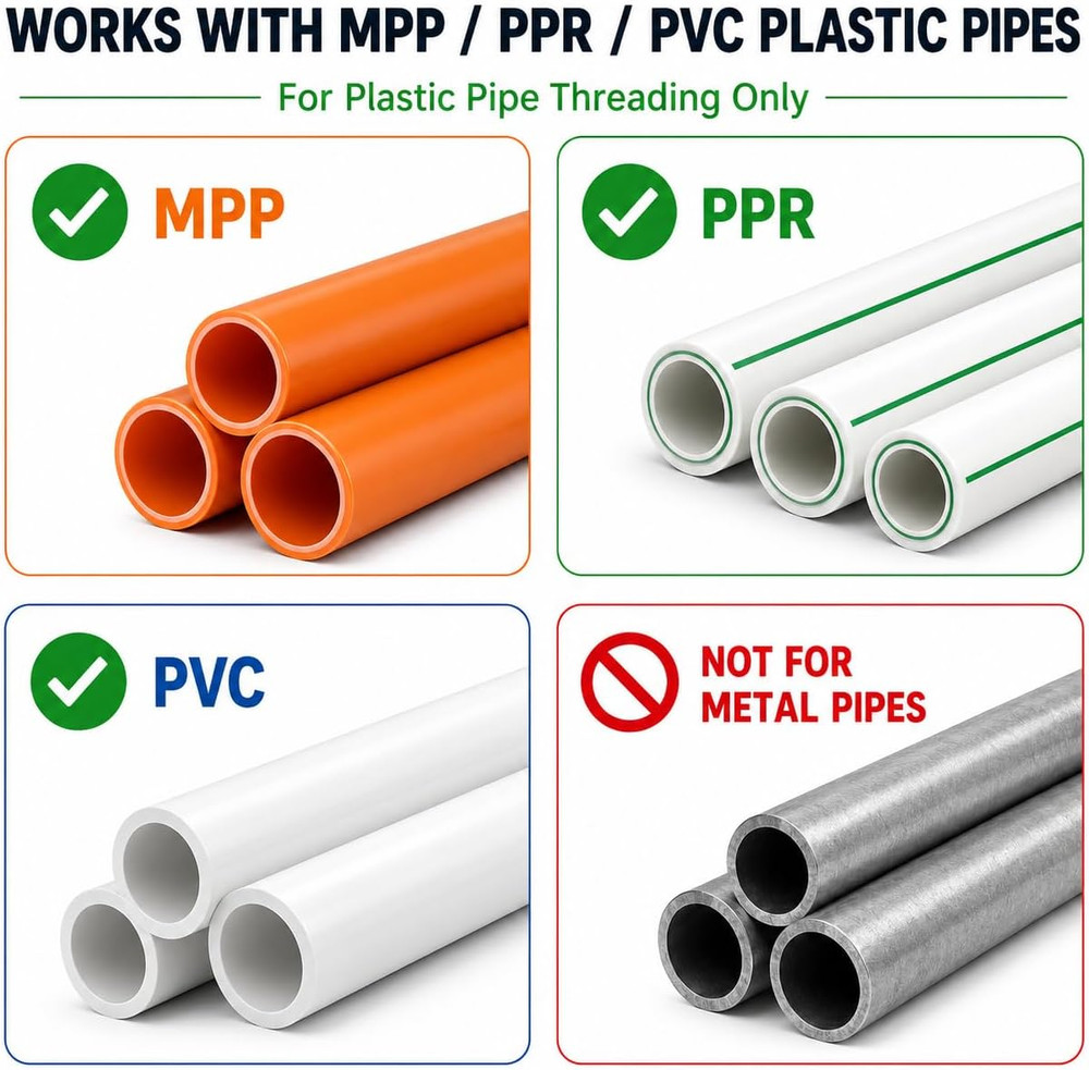 PVC Pipe Threader Kit, 1/2 3/4 1 in NPT, Drill Compatible