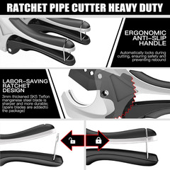 PVC Pipe Cutter,Cuts up to 2-1/2&Prime;,Ratcheting PVC Cutters,Pex Pipe Cutter,For PVC