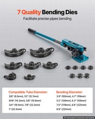 VEVOR Manual Pipe Tube Bender Set 3/8&Prime;,1/2&Prime;, 9/16&Prime;, 5/8&Prime;, 3/4&Prime;, 7/8&Prime;, 1&Prime; W/Dies