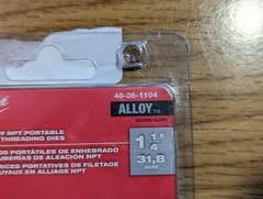Milwaukee Model №: 48-36-1104 1-1/4 in. (1.25&Prime;) ALLOY NPT Pipe Threading Dies