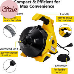 Drain Cleaner Machine 30Ft X 3/10In, Auto-Feed Electric Drain Snake with Foot Sw