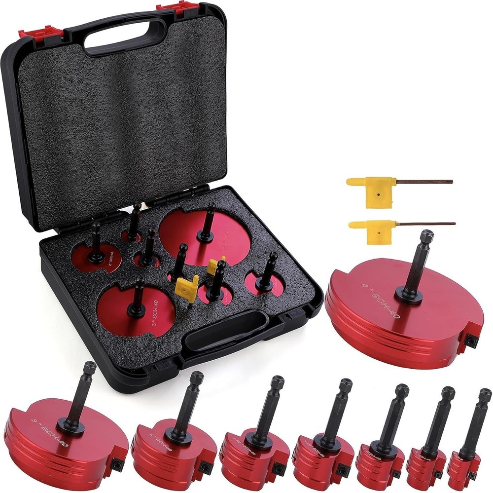 Double-Blade PVC Pipe Reamer Kit (1/2&Prime; to 4&Prime;) 8PCS into Standard 1/2&Prime; Drills&hellip;.