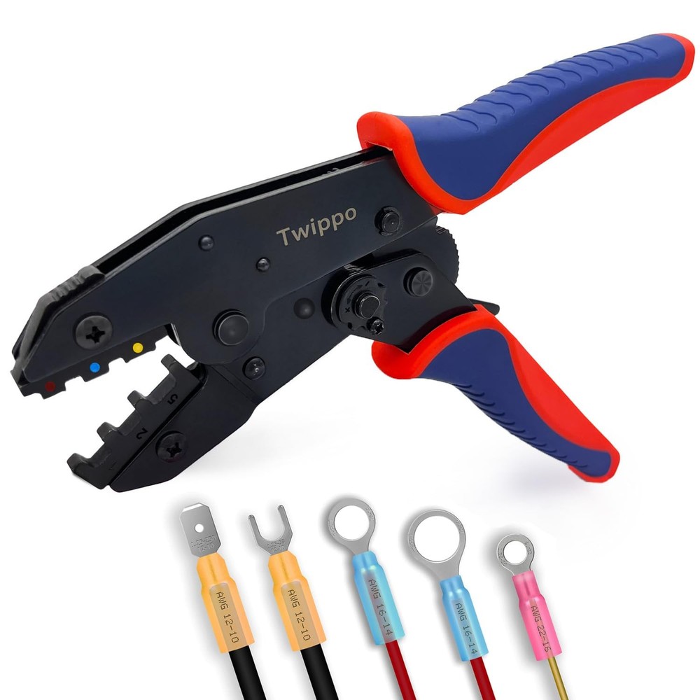 Twippo Crimping Tool for Heat Shrink Connectors, Ratchet Blue and Red