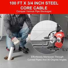75Ft Drain Cleaning Auger Machine Wheel 1/2in Auto-Feed Snake Plumber Tool Pipe