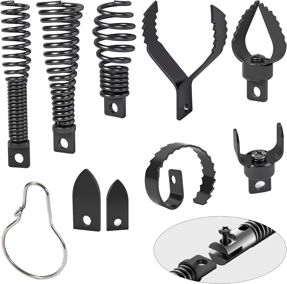 Drain Snake Drill Attachment,Cutter and Auger Set Used in 50-100FT AC Drain Clea