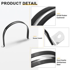 14Pcs 160mm(6-5/16&Prime;) Stainless Steel Rubber 2 Hole U-Tube Strap Clamp, Black