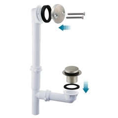 Tubular Bath Tub Drain Kit 1-1/2&Prime; with Brushed Tip-Toe Bathtub