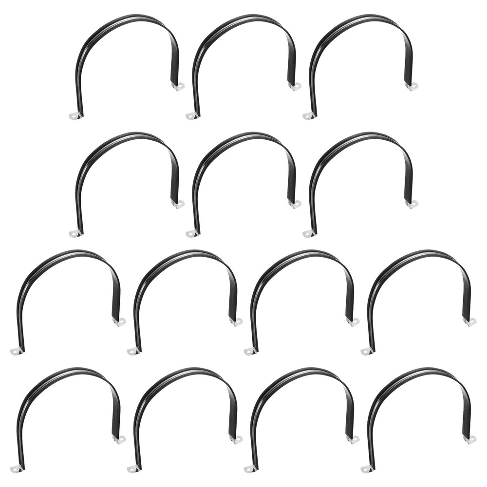 14Pcs 160mm(6-5/16&Prime;) Stainless Steel Rubber 2 Hole U-Tube Strap Clamp, Black