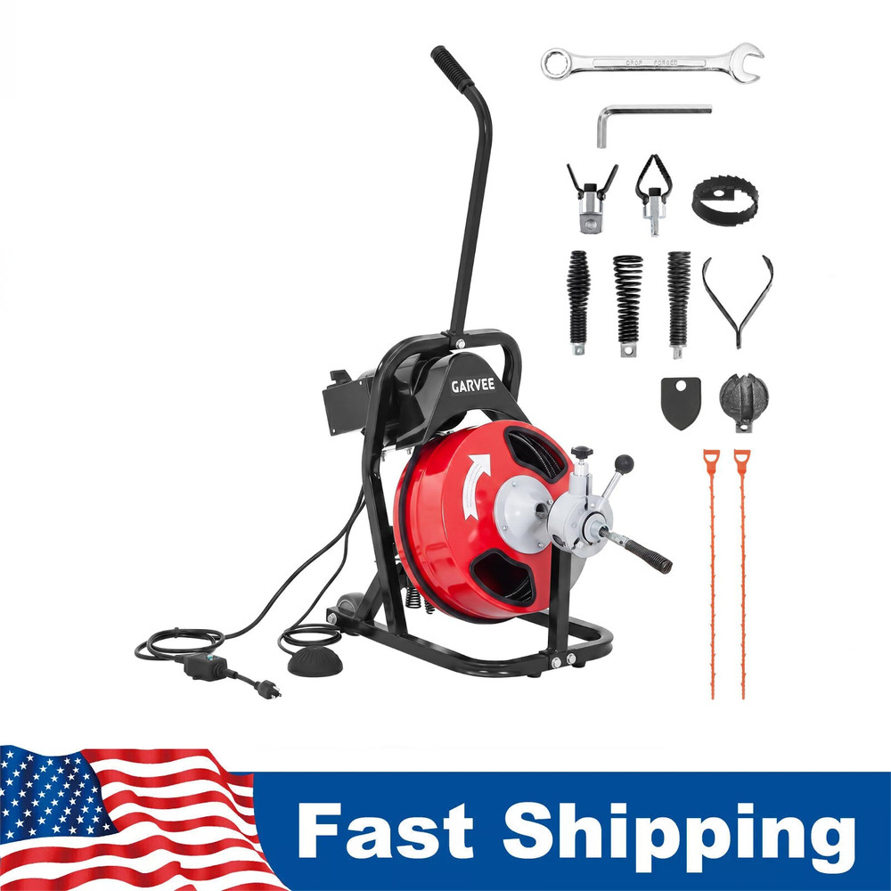 250W Electric Drain Cleaner Machine &ndash; 75FT 1/2&Prime; Sewer Snake Auger W/ Auto-Feed