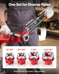 VEVOR Ratchet Pipe Threader Kit Pipes Threader with 1/2&Prime; 3/4&Prime; 1&Prime; 1-1/4&Prime; NPT Dies