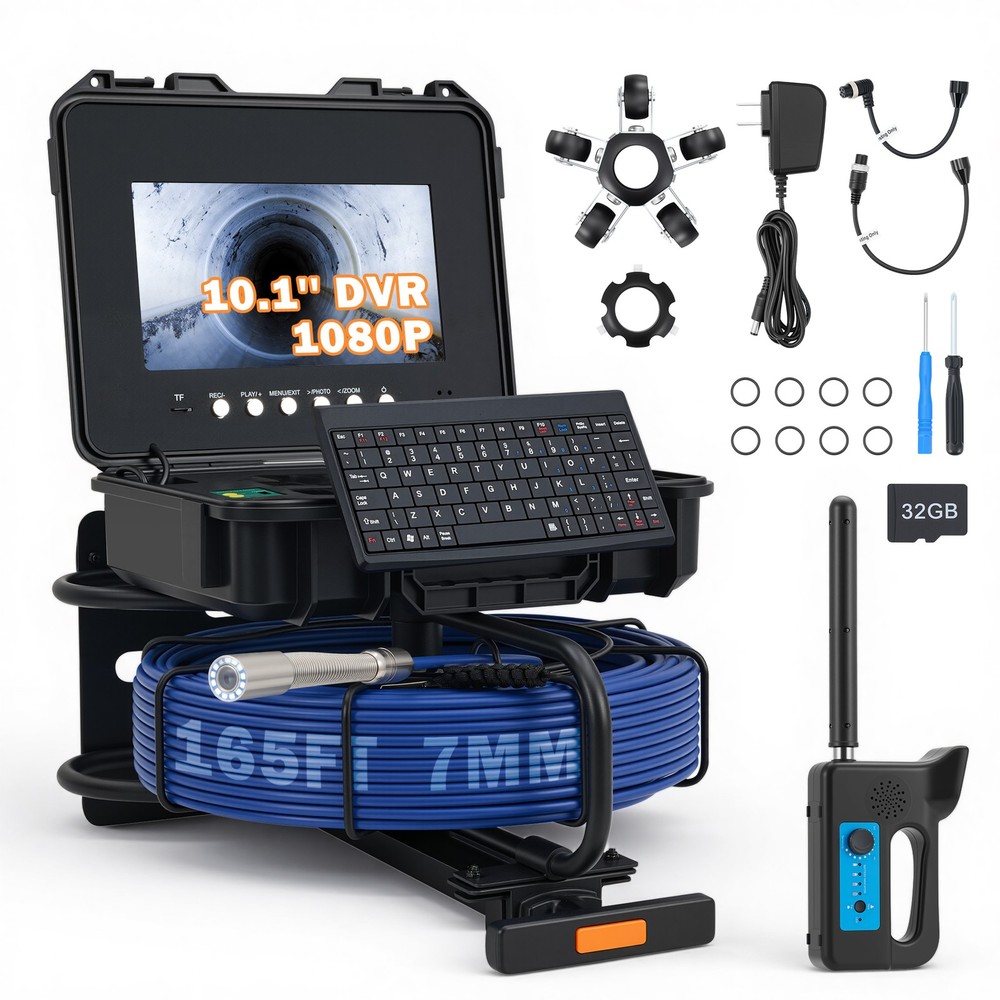 10 in. Self-Leveling Sewer Camera w 165 ft/50 m Cable Wheels Handle Locator IP68