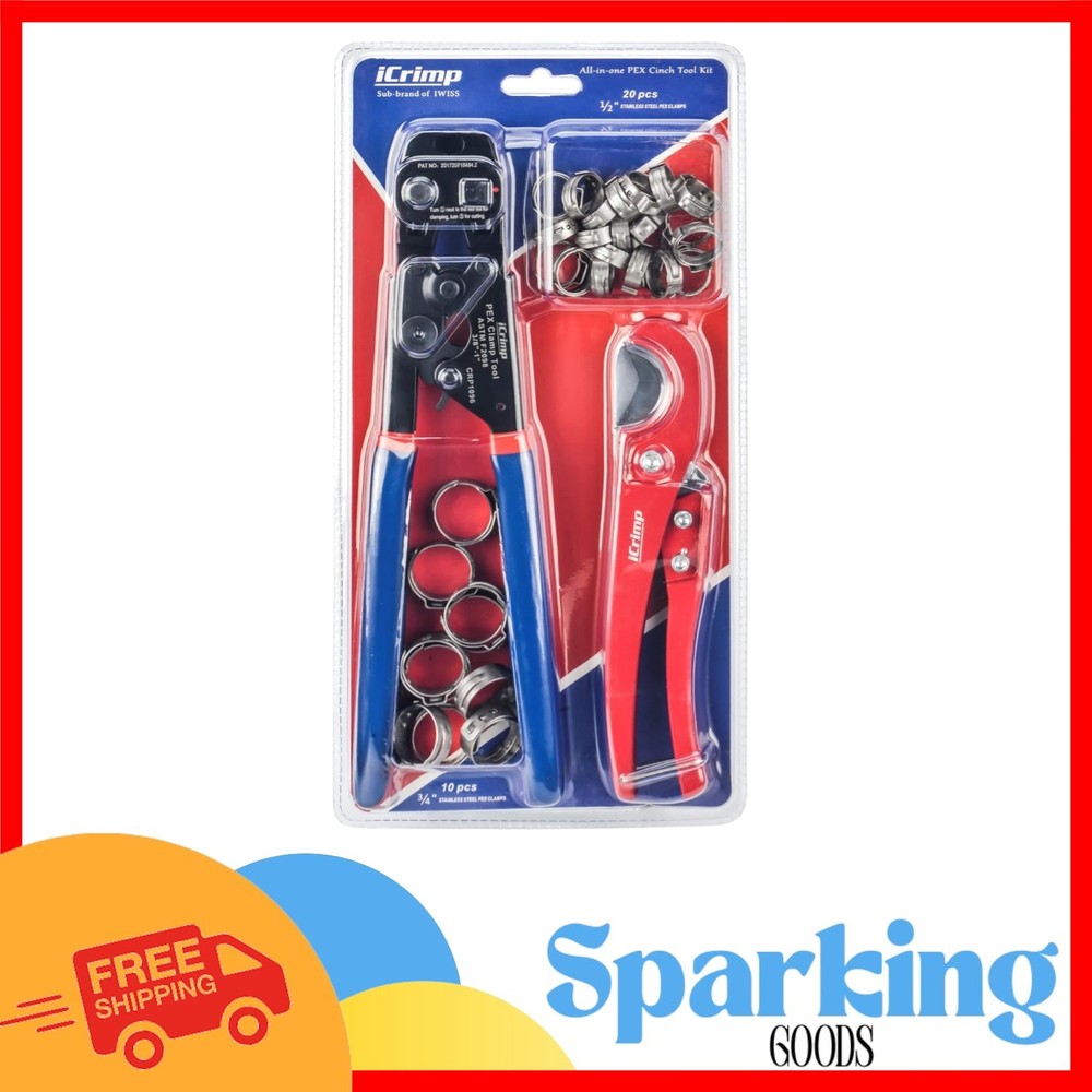 Ergonomic Ratchet PEX Tool Kit &ndash; Includes Clamps and Pipe Cutter for Versatility