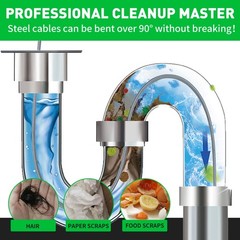50ft Heavy Duty Drain Auger Snake with Drill Adapter &ndash; Manual & Powered Clog Rem