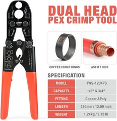 iCrimp PEX Pipe Copper Ring Crimping Tool Kit for 1/2 in, 3/4 in Crimp Rings,&hellip;