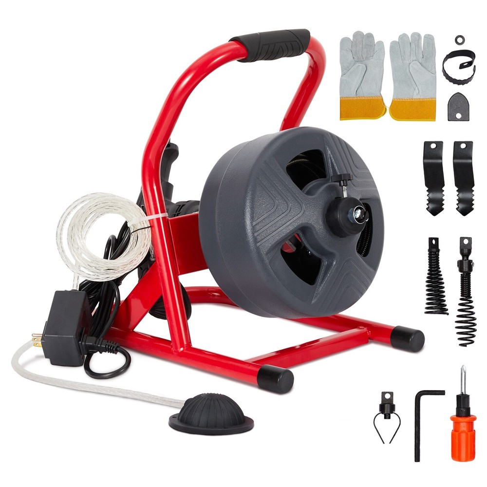 Electric Drain Cleaner Machine 50ft x 5/16in Plumbing Snake for 3/4in-3in Pipes