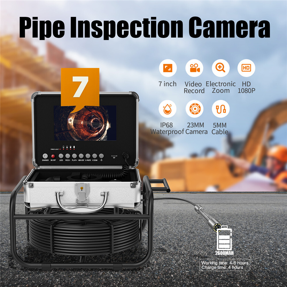 7&Prime; Monitor DVR 16GB Sewer Pipe Inspection Camera 23mm Lens Endoscope Camera 20M