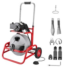 Uimoso Drain Cleaning Machine 75 FT x 1/2 Inch Manual Feed with 6 Cutter Heads