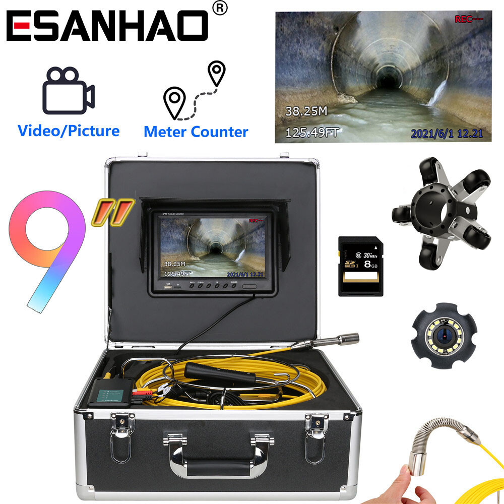 50M Drain Sewer Camera Pipe Inspection Camera with Meter Counter DVR 9&Prime; Monitor