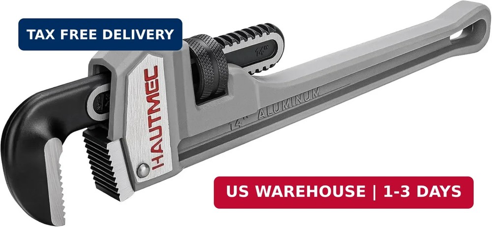 HAUTMEC 14 Inch Aluminum Straight Pipe Wrench, Adjustable Plumbing Wrench, 2&Prime; Ja