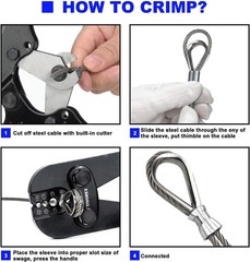 Wire Rope Crimping Tool Kit, Built-in Cutter Swaging Tool, Crimping Loop sleeve