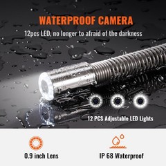 Sewer Camera: 9&Prime; 720p Screen, 393ft Cable, IP68, 12 LED, DVR & 16GB SD