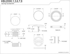 Kingston Brass KBU2008 Eugene Tip-Toe Tub 2.75 x 2.94 x 2.31, Brushed Nickel