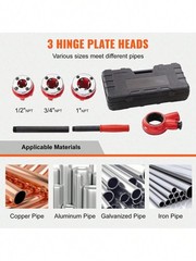 New Pro Manual Ratchet Pipe Threader Set Durable Portable 1/2 3/4 1 Inch NPT Die