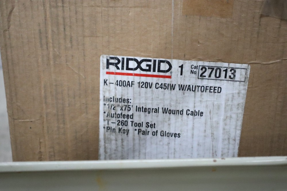 Ridgid 27013 K-400 Drum Machine with C-45 IW Cable 1/2&Prime;x 75&prime;, Gloves, Autofeed