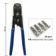 PEX CINCH CLAMP CRIMPING TOOL &GO/NO-GO GAUGE + 20 PCS 1/2&Prime; SS CLAMPS
