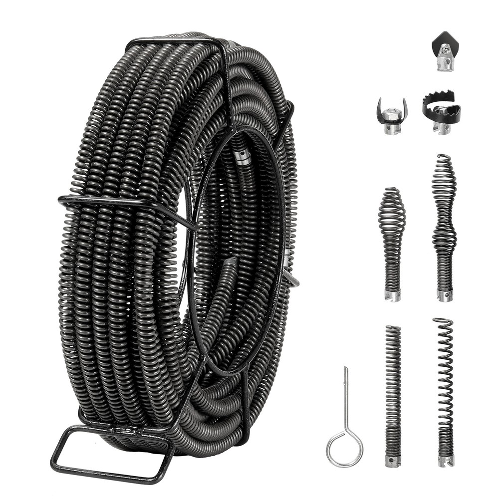 VEVOR Sectional Drain Cleaning Cable 66FTx5/8In & 7 Cutters for 0.8&Prime;-3.9&Prime; Pipes
