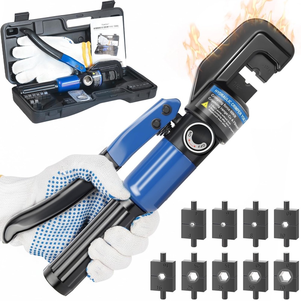 Hydraulic Crimping Tool with 9 Hardened Alloy Dies, 12 AWG-2/0 AWG Cable Crim&hellip;