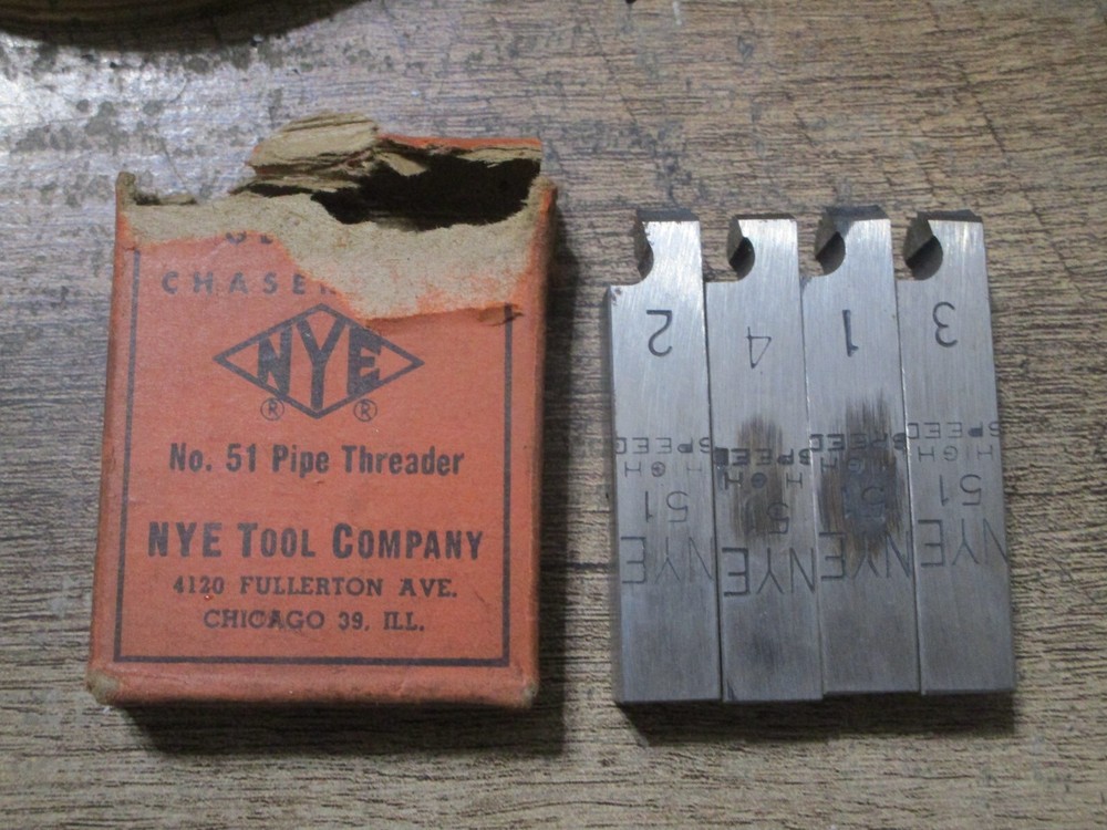 NOS NYE 4 Piece HSS Die Set 1&Prime; &ndash; 2&Prime; NPT 11-1/2 TPI For 51B Die Head USA