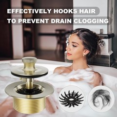 Brushed Gold Tub Drain Stopper Bathtub Drain, Hair