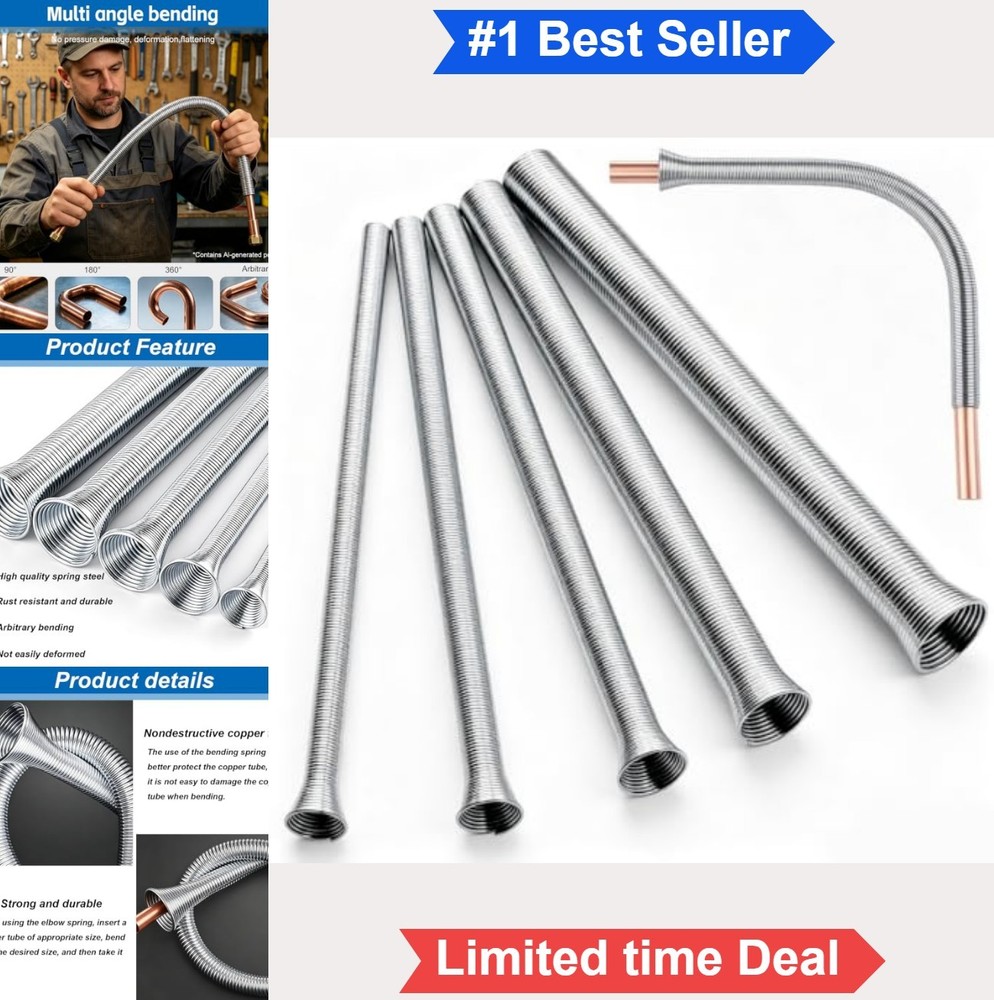 Spring Tube Bender Set 5 Piece 1/4 3/8 1/2 5/8 3/4 Inch Copper Aluminum Steel