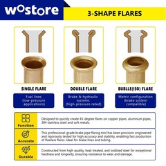 Wostore 45&deg;&37&deg; Brake Line Flaring Tool Kit, Single/Double/Bubble, 5 Dies