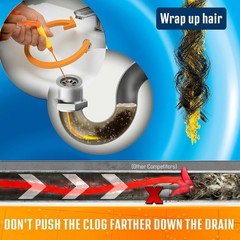 Flexisnake Drain Weasel Hair Clog Handle + 5 Refill Wands, Orange/Yellow