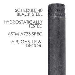 3/4&rdquo; x 30&rdquo; Black Steel Plumbing Pipe, Pre Cut, 3/4&Prime; x 30&Prime;, Gray