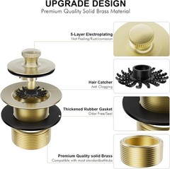 Brushed Gold Tub Drain Stopper Bathtub Drain, Hair