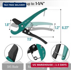 Bates- PEX Pipe Cutter, Cuts up to 1-1/4&Prime;, Tube Cutter 1/8&Prime;-7/8&Prime;, PTFE Seal Tape