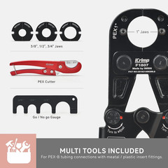 Icrimp Pex Pipe Crimping Tool Kit for 3/8,1/2,3/4,1-Inch Copper Ring with Free G