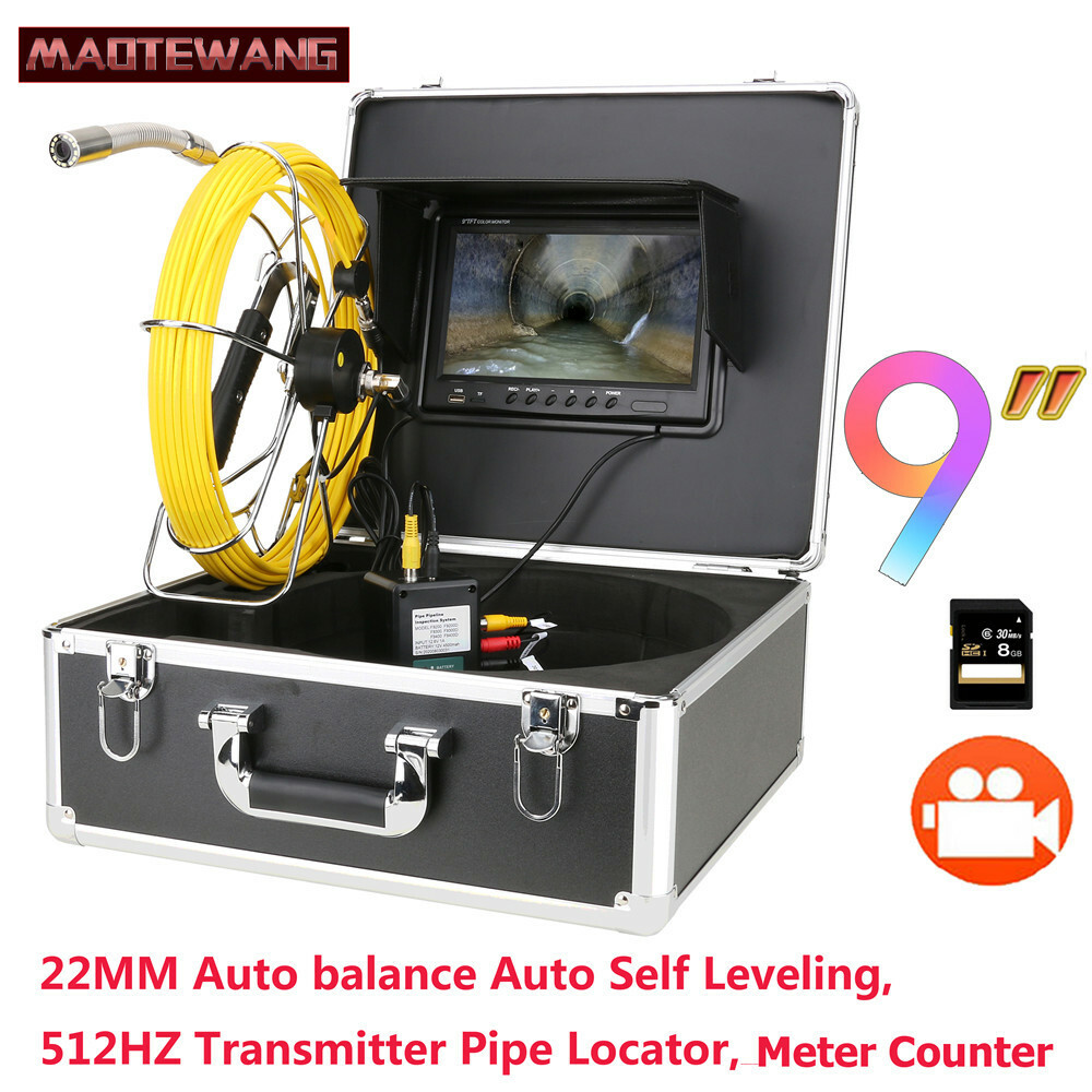 9&Prime; Self-Leveling Pipe Drain Industrial Endoscope Sewer Inspection Camera DVR 50M