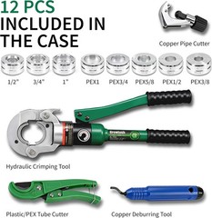Pro Press Copper and PEX Pipe Crimper Kit, 8 Dies Set for 1/2&Prime;, 3/4&Prime;, 1&Prime; Copper