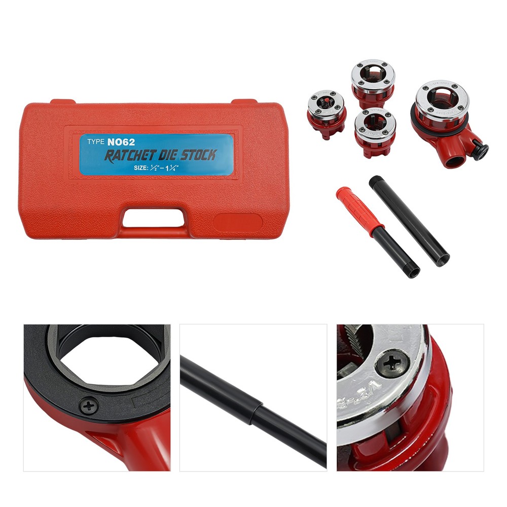 Portable Pipe Threader Set with Case 4 Hinge Plate Heads Pipe Threading Tool Set