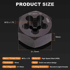 HSS M15 x 1.75 Metric Machine Thread Hex Die Right Hand High Speed Steel