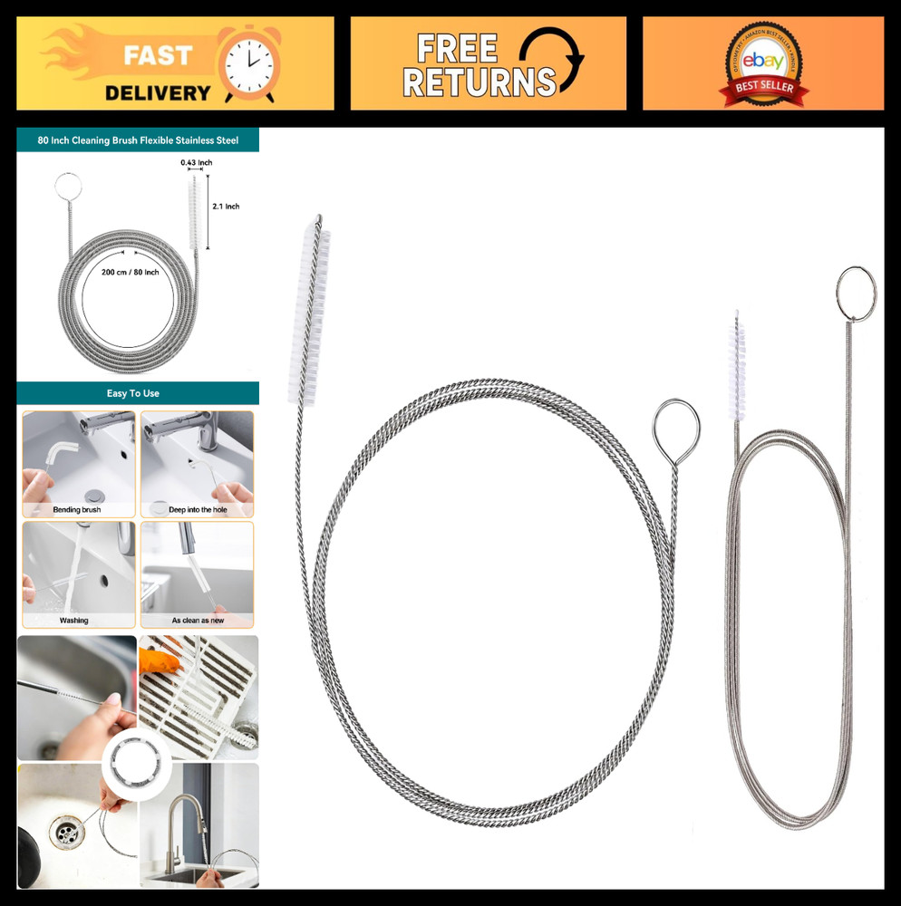 2-in-1 Drain Cleaning Kit &ndash; Flexible Stainless Steel Brush & Spring Auger, 240&Prime;