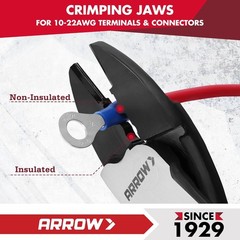 ARROW 9.5&Prime; Wire Crimping Tool & Cutter, Thick Dip-Grip Handle, CR-V Steel, Red