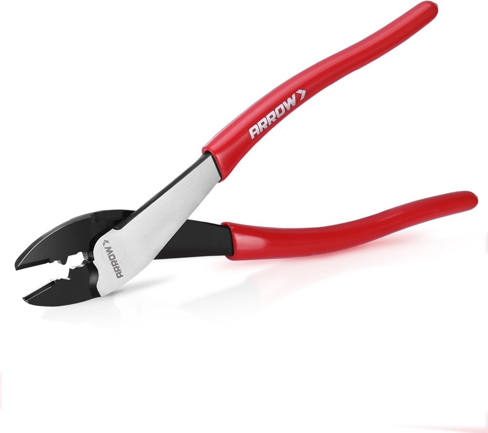 ARROW 9.5&Prime; Wire Crimping Tool & Cutter, Thick Dip-Grip Handle, CR-V Steel, Red