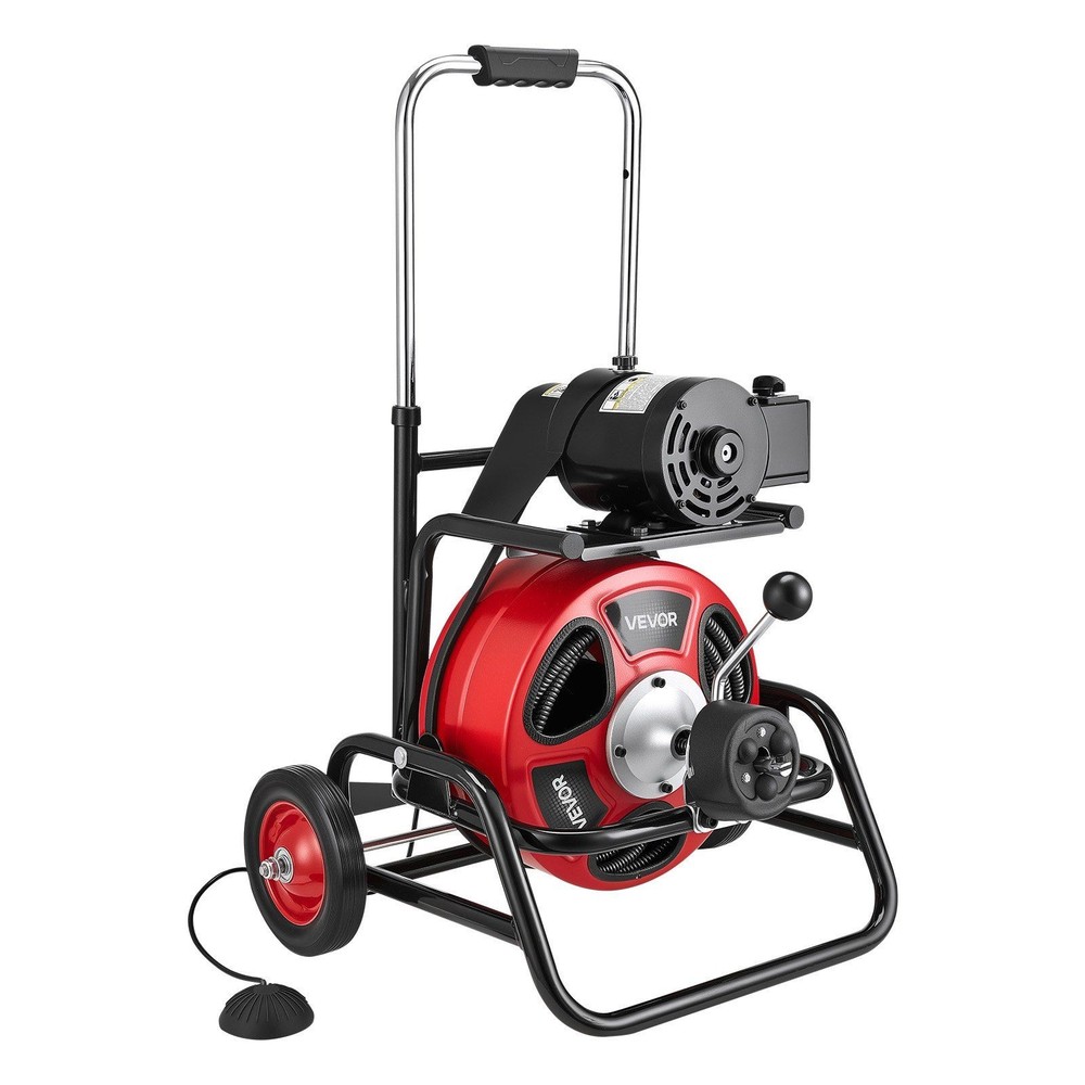 Portable Drain Snake Machine: 100ft 1/2&Prime; Solid Core Cable, 2&Prime;-6&Prime; Pipes